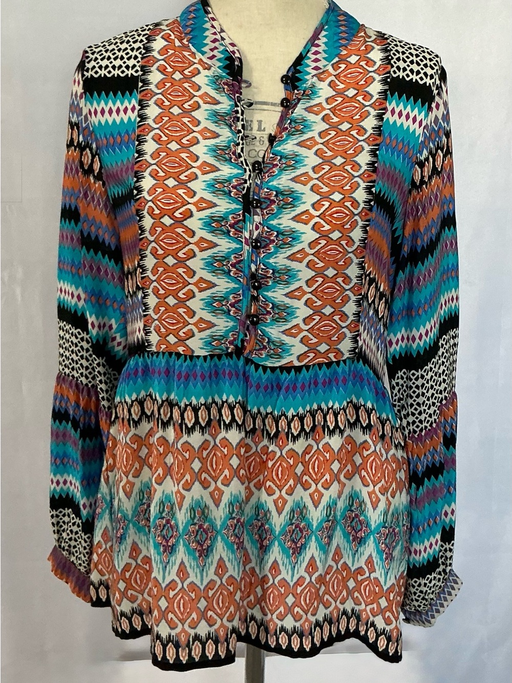 Tolani 100% Silk Multicolor Geometric Tunic Top Size S